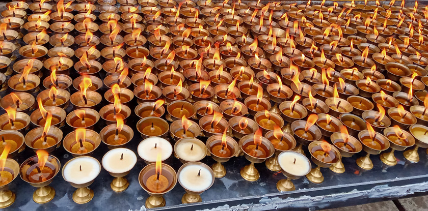 The butter lamps offered in the monastery